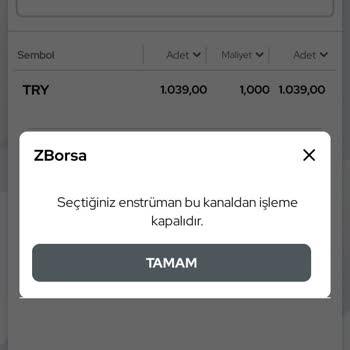 Ziraat Yatırım ZBorsa ''Seçtiğiniz Enstrüman Bu Kanaldan İşleme Kapalıdır'' Hatası!