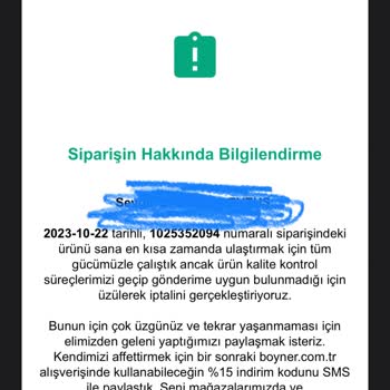 Boyner Siparişim Tek Taraflı İptal Edildi