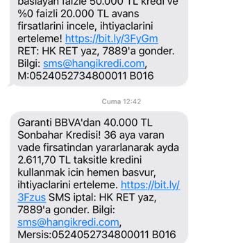 Hangi Kredi SMS Gönderme (rahatsızlık)