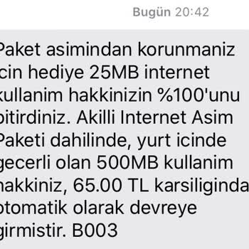 Vodafone Net Tarife Aşım Ücretinin Yüksek Olması