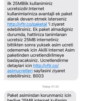 Vodafone Tarife Aşım Sorunu