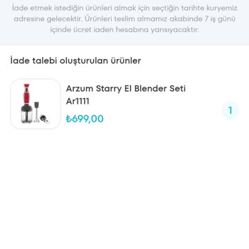 A101 Arzum Blender Seti İadesi Süreci