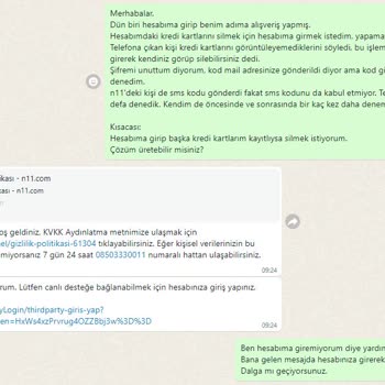 N11.com Daki Hesabıma Ulaşamama Ve Kredi Kartlarımı Silememe.
