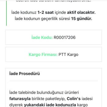 COLIN’S Ürünün İade Edilmesi