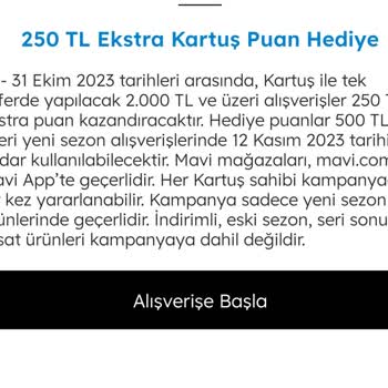 Mavi Kampanyadaki 250 TL Kartuş Puanımı Yüklemiyor