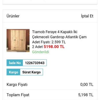 A101 Gardırop Teslimat Sorunu