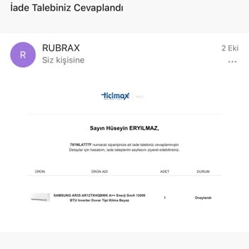 Rubrax Para İadesi Yapmama