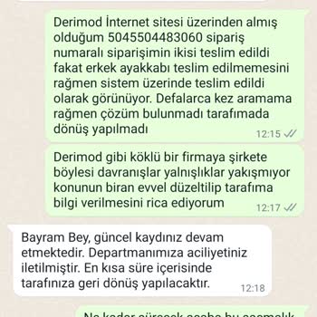 Derimod Eksik Ürün Teslimi