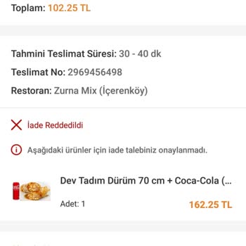 Trendyol Yemek / Zurna Mix İçerenköy Eksik Ürün Gönderimi Ve Aldatmaca