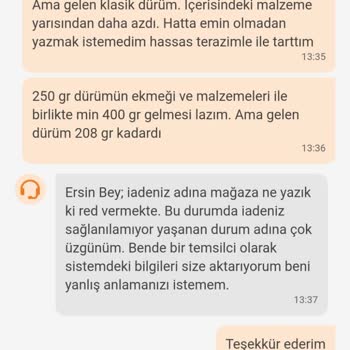 Trendyol Yemek / Zurna Mix İçerenköy Eksik Ürün Gönderimi Ve Aldatmaca