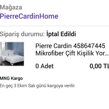 Pierre Cardin Home Pierre Cardin Stok Sorunu. 35 Gün Gecikme Ve İptal
