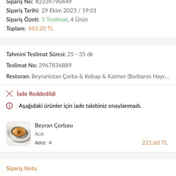 Trendyol GO Teslim Almadığım Yemeğin Parasını İade Etmiyor