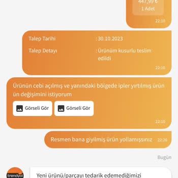 Trendyol Yırtık Ürün Geldi Değişim Yapılmıyor.