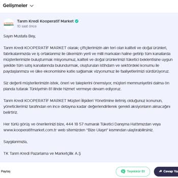 Tarım Kredi Kooperatif Market Tarım Kredi Keyfi Şekilde QR İle Ödeme Yaptırmadı