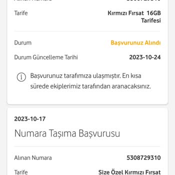 Vodafone Hat Taşıma Başvurusunda Bulundum Hâlâ İletişime Geçilmedi.