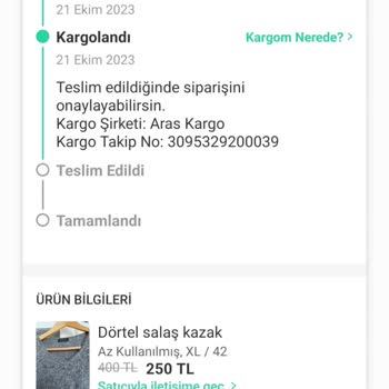 Aras Kargo Ürünümü Teslim Almadığım Halde Teslim Edildi Bilgisi Yer Alıyor.