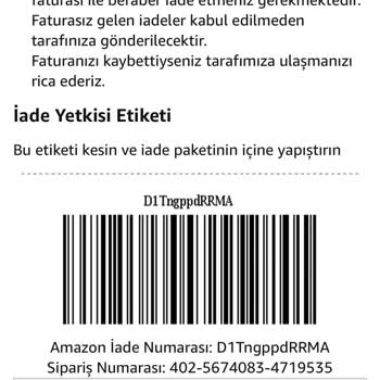 Amazon Kargo İade Kodu