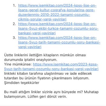 İsem Kitap Sipariş İade/Değişim Hakkı Yanıtsız Kalması