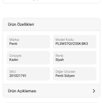 Penti Sipariş Ettiğim Ürün