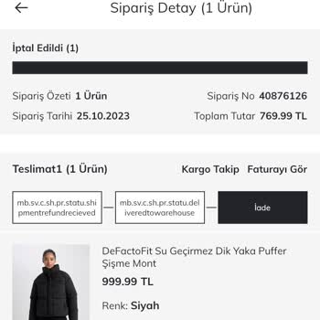 DeFacto Siparişimi Göndermediler Parasınıda İade Etmediler!