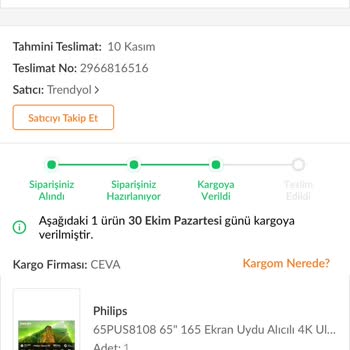 Trendyol'dan Aldığım Paket Ceva Tarafından İstenilen Tarihte Gelmemesi
