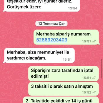 Zara Gönderilmeyen Ve İptal Edilmiş Ürünün Parası İade Edilmedi