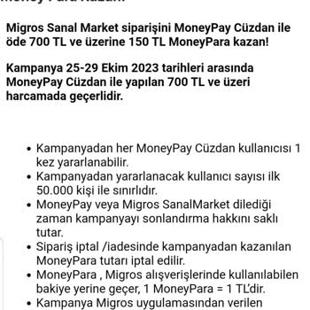 Migros MoneyPay 150 TL Kampanyası