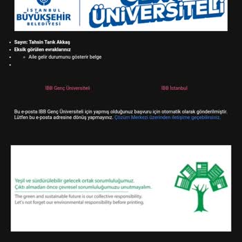 İBB - İstanbul Büyükşehir Belediyesi Eksik Belge Olduğuna Dair Mail