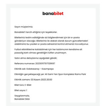 Banabilet.com Galatasaray Kasımpaşa Maç Bileti