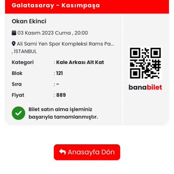 Banabilet.com Galatasaray Kasımpaşa Maç Bileti