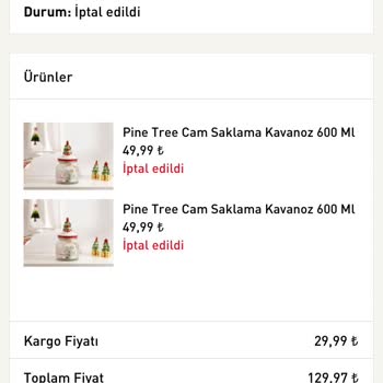 English Home Sebepsiz Ürün İptali