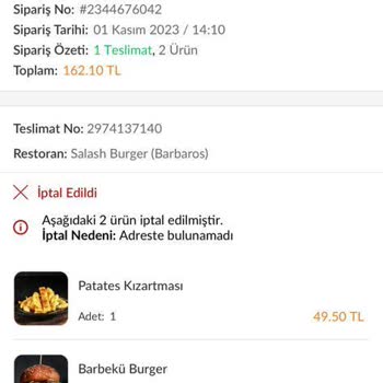 Salash Burger Siparişimi Çöpe Atmış İptal Diye