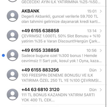 Vodafone +44 Ve + 49 Numaralarından Gelen Bahis Mesajları