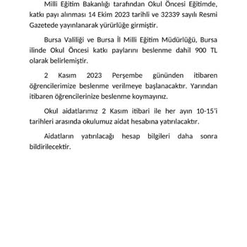 Milli Eğitim Bakanlığı (MEB) Anaokulu Ücret Talepleri