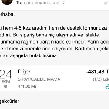 Caddemama.com Kaybolan Ürünün Para İadesi Yapılmadı