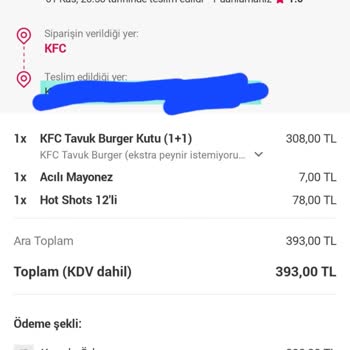 Antalya KFC Özdilek Siparişi Teslim Etmiyor.