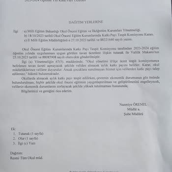 Milli Eğitim Bakanlığı (MEB) Anasınıfı Eğitimine Katkı Payı İstiyorlar