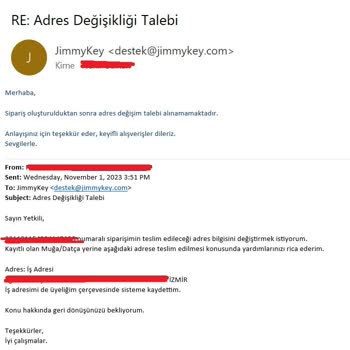 Jimmy Key Adres Değişiklik Talebi