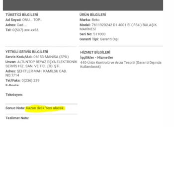 Beko Yetkili Servis Yanlış Yönlendirmesi