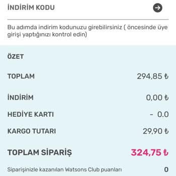 Watsons, Hesabıma İndirimi Uygulamıyor
