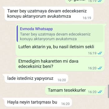 EvModa Müşteri Temsilcisi Ve İade Süreci Mağduriyeti