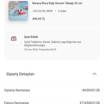 Karaca Züccaciye Karaca Ürün İptali
