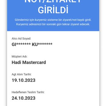 AGT Kurye (aynigunteslim.com) Hadi Mastercard Kurye Sorunu