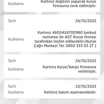 AGT Kurye (aynigunteslim.com) Günler Önce Dağıtıma Çıkan Kartım
