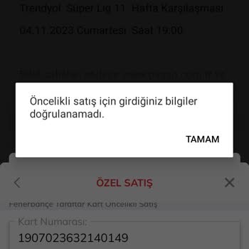 Passolig Öncelikli Satış Bilgileriniz Eşleşmedi