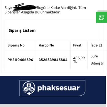phaksesuar.com Mutfak Robotu Parçası Uymuyor, İade Süresi Geçti, Yardım Alamıyorum