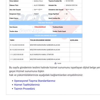 Aras Kargo Şubedeki Bekleme Süresi Dolmadan Kargomu İade Etti