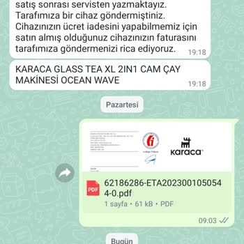 Karaca Züccaciye Tamir Edilemeyen Ürün İçin Para İadesi Denilip Yeni Ürün Gönderilmesi