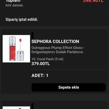 Sephora Siparişin İptal Edilmesi