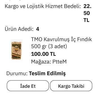 Toprak Mahsulleri Ofisi (TMO) Epttavm. Vakumu Patlak, Poşeti Yırtık Gelen İç Fındık Siparişim